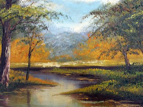 Vintage Original Art Oil Painting Natural Forest River Stream Landscape