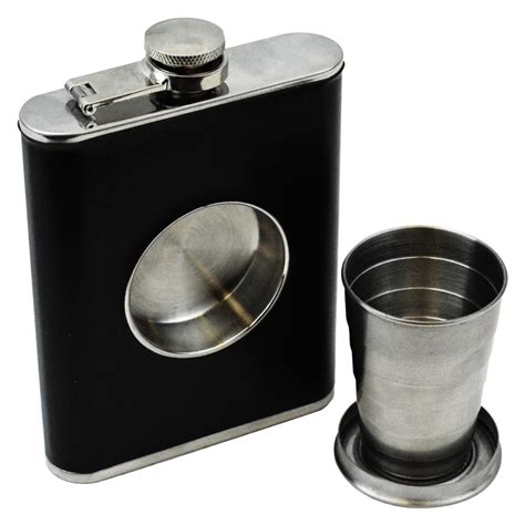 Shot Flask 8oz Hip Flask With Built In Collapsible Shot Glass
