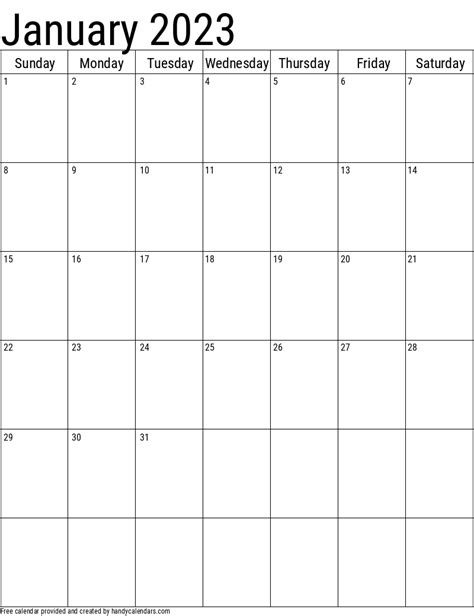 January 2023 Vertical Calendar With Notes Handy Calendars