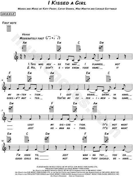 Katy Perry I Kissed A Girl Sheet Music Leadsheet In A Minor Download And Print Sku Mn0129122