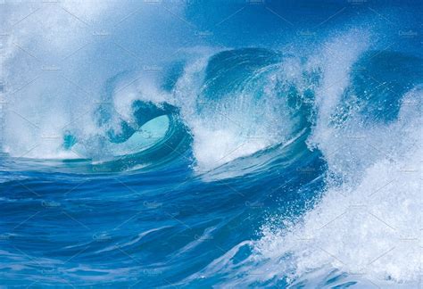 Powerful Waves Curl At Shorebreak ~ Nature Photos ~ Creative Market