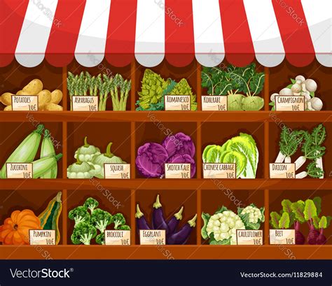 Vegetable Market Stall With Fresh Veggies Vector Image