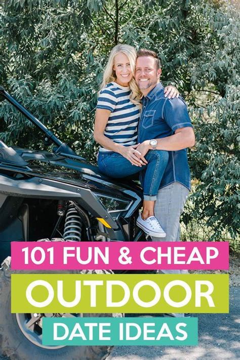 A Man And Woman Sitting On Top Of An Atv With The Words 101 Fun And Cheap