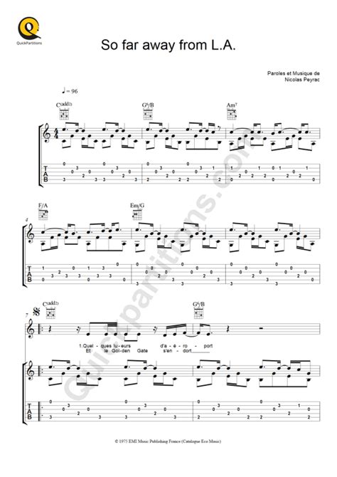 Tablature Guitare So Far Away From La Nicolas Peyrac Partition