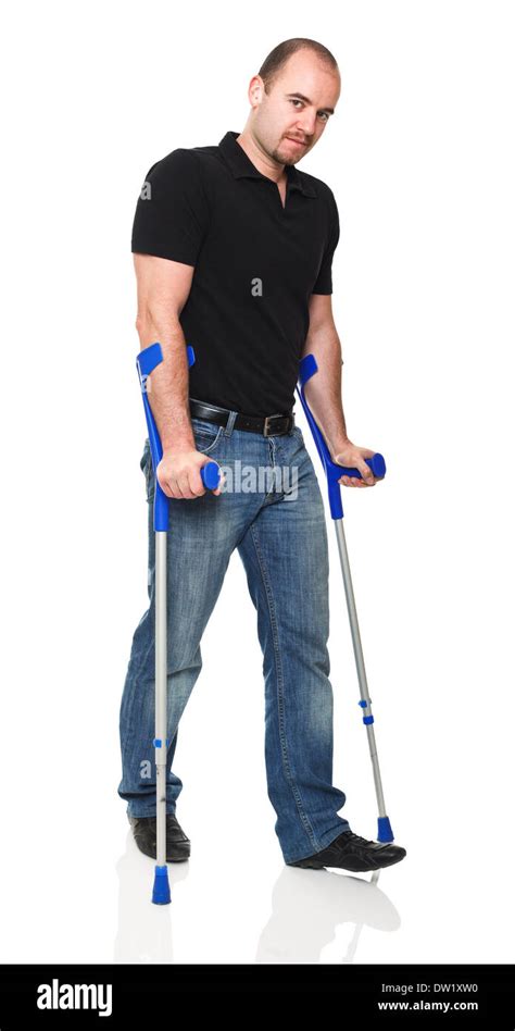 Man With Crutch Stock Photo Alamy