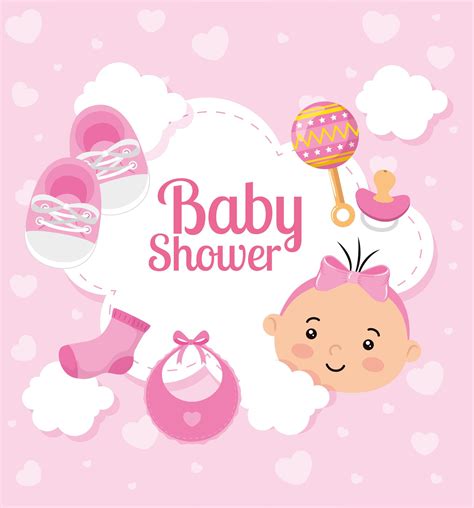 Tarjeta De Baby Shower Con Linda Niña Y Decoración 2705202 Vector En