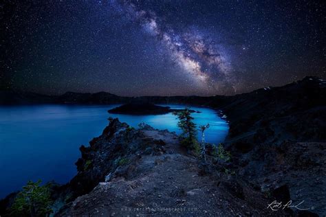Starry Night Over Crater Lake Crater Lake National Park Night