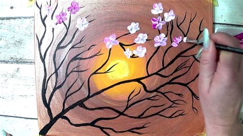 Cherry Blossoms I Acrylic Painting For Beginners On Canvas Step By Step