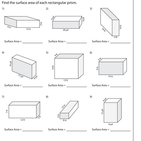 Solved Find The Surface Area Of Each Rectangular Prism 1 2 3 4 Yd