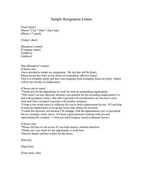 Formal Exit Letter Sample Sample Resignation Letter