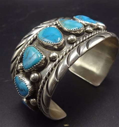 Signed Vintage Navajo Heavy Gauge Sterling Silver Turquoise Etsy