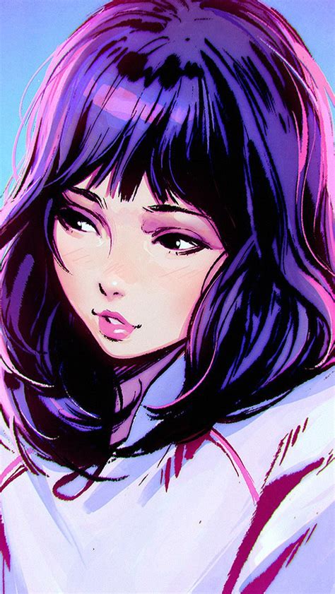 Aw57 Ilya Kuvshinov Girl Purple Face Illustration Art