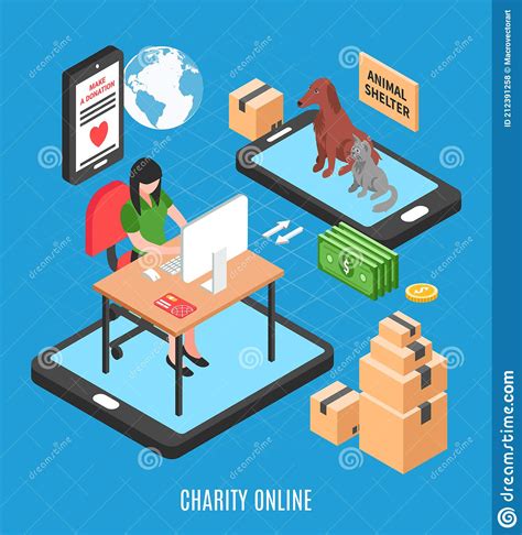 Charity Online Isometric Design Concept Stock Vector Illustration Of