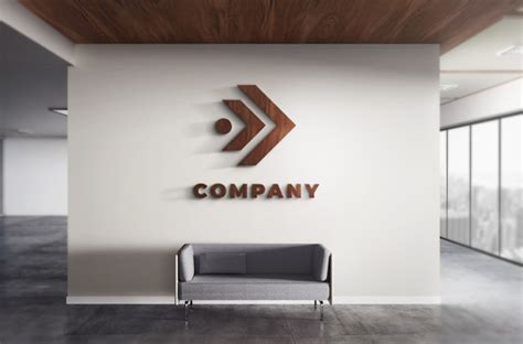 Premium Psd Realistic 3d Logo Wood Mockup Office Wall Texture