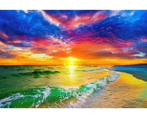 Purple Red Sunset And Beautiful Ocean Sunset Beach Metal Wall Art
