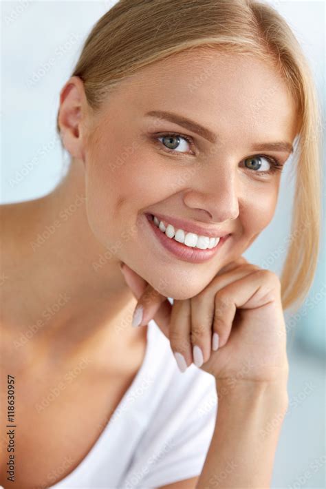 Beauty Portrait Of Woman With Beautiful Smile Fresh Face Smiling High