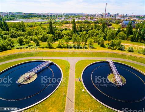 Aerial View To Sewage Treatment Plant Grey Water Recycling Waste