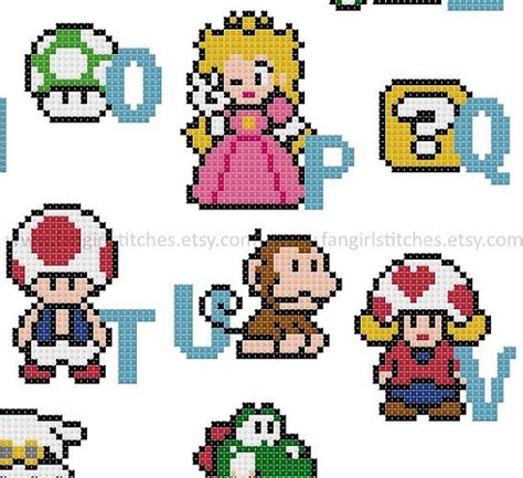 Mario Brothers Inspired Character Alphabet Cross Stitch Pattern
