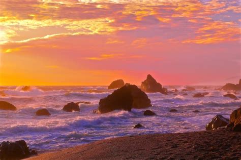 Cloud Surf Sunset Glow Rock Wave Sky Seascape Seashore Sea