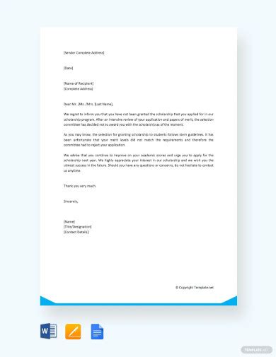 10 Scholarship Rejection Letter Free Sample Example Format Download