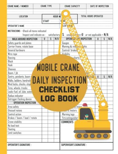 Mobile Crane Daily Inspection Checklist Log Book Mobile Crane Checklist And Crane Operator