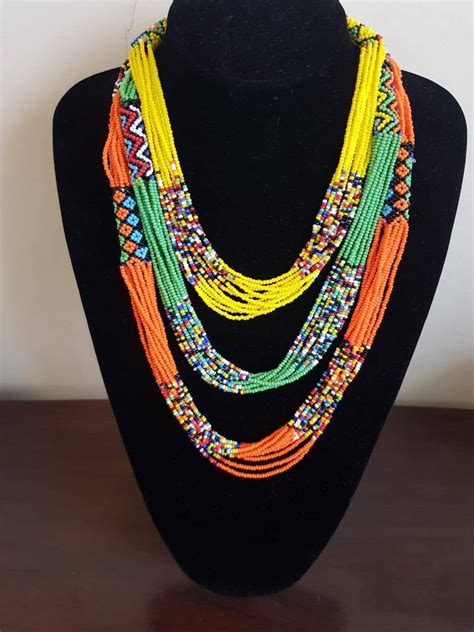 A Set Of 3 Beaded Necklaces African Zulu Necklaces Layered Etsy