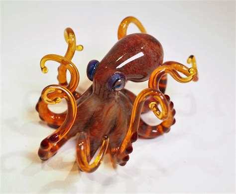 Glass Octopus Small Orange Red In 2020 Copper Art Glass Art Red