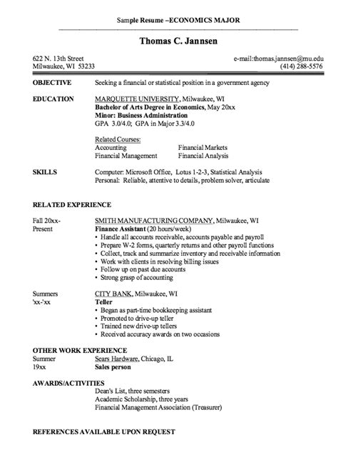 When writing a financial economist resume remember to include your relevant work history and skills according to the job you are applying for. Economics Major Resume Samples | FREE RESUME SAMPLE ...