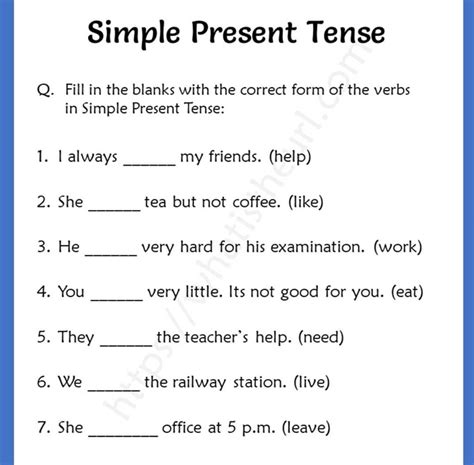 Simple Present Tense Q Fill In The Blanks With The Correct Form Of The V