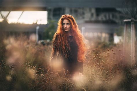 Wallpaper Sunlight Women Outdoors Redhead Model Depth Of Field Long Hair Blue Eyes Wavy