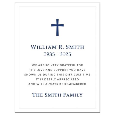 Funeral Bereavement Sympathy Thank You Cards With Blue Or Custom Color