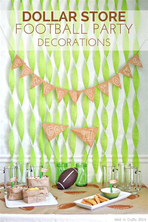 Football party ideas with free printables, food ideas and decorations. DOLLAR STORE FOOTBALL PARTY DECORATIONS - Mad in Crafts