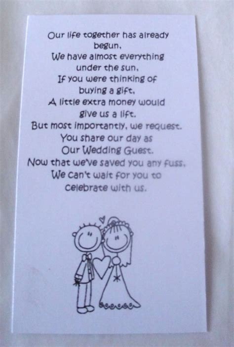 50 Small Wedding T Poem Cards Asking For Money Bride And Groom 1