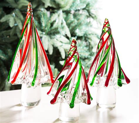 Glitzhome Striped Glass Table Top Christmas Tree Medium