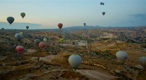 Cappadocia Turkey Balloon Flight At Dawn Beautiful View Of The