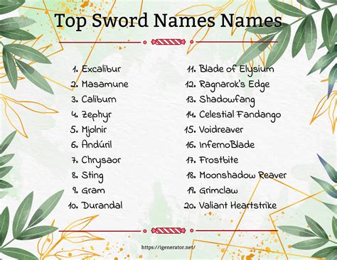 Sword Name Generator 1061 Sword Name Ideas