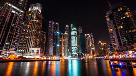 Dubai United Arab Emirates Skyscrapers Night 4k United Arab Emirates