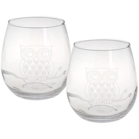 Etched Owl Stemless Wine Glasses Set Of Etched Wine Glasses Stemless Wine Glasses