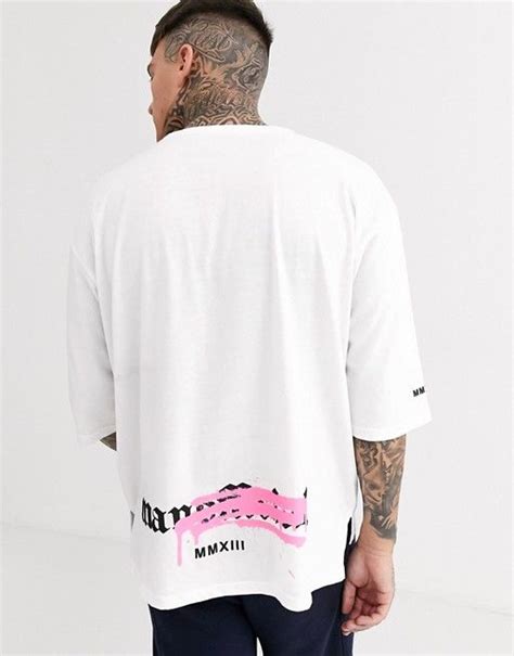 Boohooman Graffiti Man Official Oversized Step Hem T Shirt In White