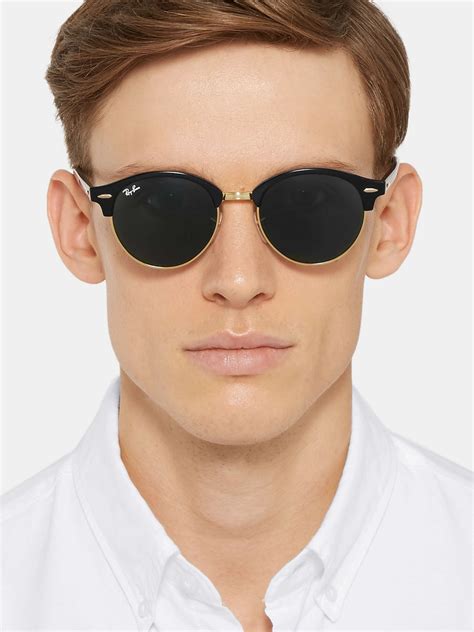 Ray Ban Clubmaster Round Frame Acetate And Gold Tone Sunglasses For Men