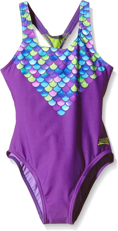 Zoggs Girls Mermaids Rowleeback Swimming Costume Purplemulti Colour