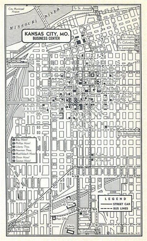 Los Angeles Ca Kansas City Missouri Downtown Maps Vintage 1950s