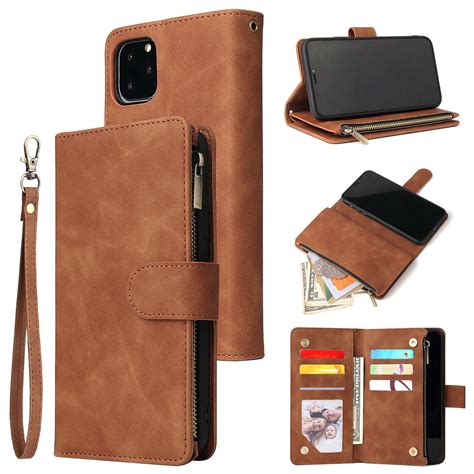 iphone 11 wallet case dteck soft leather zipper wallet case magnetic buckle horizontal flip