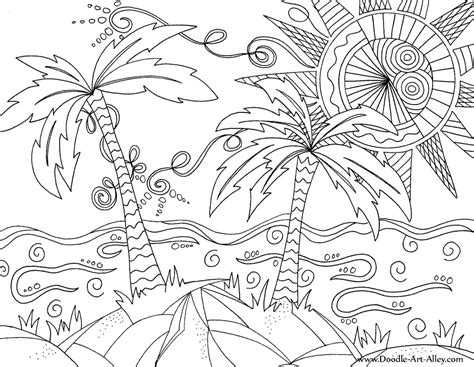 Beach Coloring Pages Doodle Art Alley