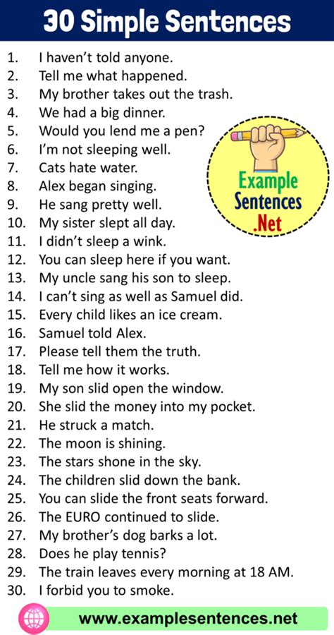 30 Simple Sentences Examples 30 Example Of Simple Sentence Example Sentences