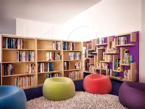 Library Design Colorful Seat In Library Purple Awesome Modern Library
