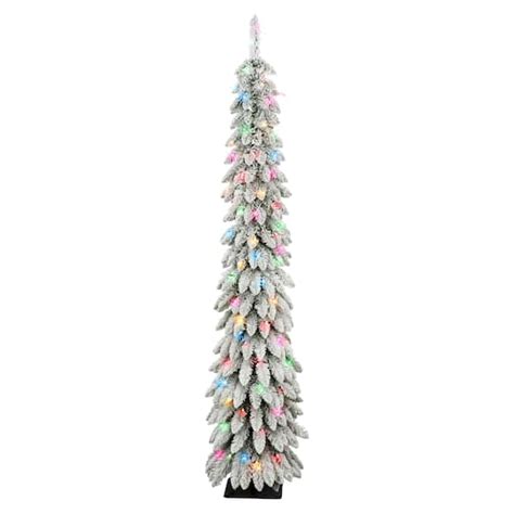 6ft Pre Lit Flocked Pencil Alpine Artificial Christmas Tree