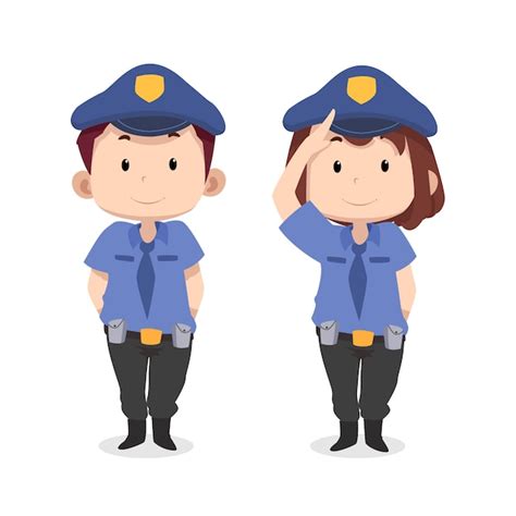 Niños Lindos Personajes Policía Vector Premium