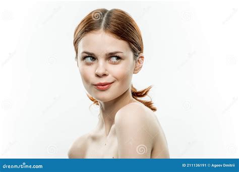 Pretty Woman Naked Shoulders Cosmetics Face Glamor Smile Isolated Background Stock Image Image