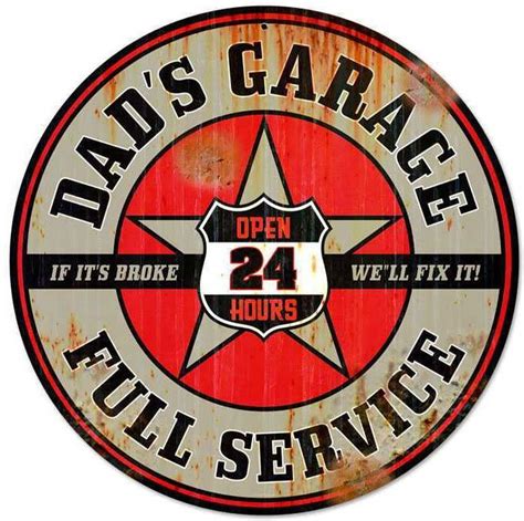 Retro Dads Garage Round Metal Sign 14 X 14 Inches Vintage Metal Signs